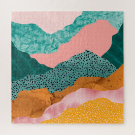 Paper landscape, ripped, torn edges, greens, rust, ジグソーパズル