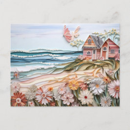 paper layer art beach house in soft colors ポストカード