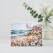 paper layer art beach house in soft colors ポストカード (スタンド正面)