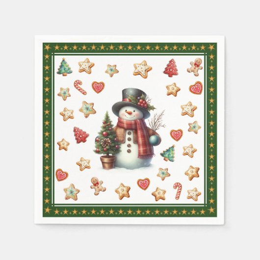 Paper Napkin Cocktail Snowman Christmas Cookies スタンダードカクテルナプキン (正面)