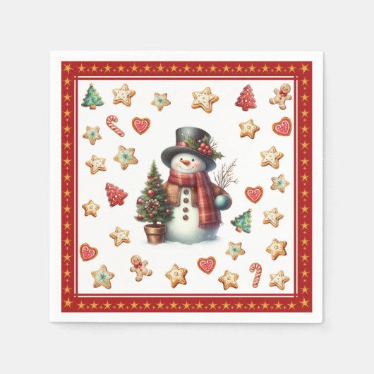 Paper Napkin Cocktail Snowman Christmas Cookies スタンダードカクテルナプキン (正面)