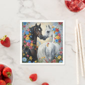 Paper Napkin Horses framed in flowers スタンダードカクテルナプキン (インサイチュ)