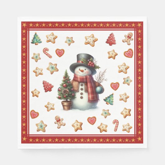 Paper Napkin Lunch Snowman and Christmas Cookies スタンダードランチョンナプキン (正面)