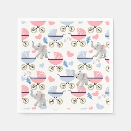 Paper Napkins Baby Stroller Elephant Stork  スタンダードカクテルナプキン (正面)
