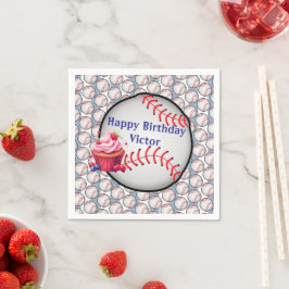 Paper Napkins Blue White Stripe Birthday Baseball スタンダードカクテルナプキン
