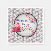 Paper Napkins Blue White Stripe Birthday Baseball スタンダードカクテルナプキン (正面)