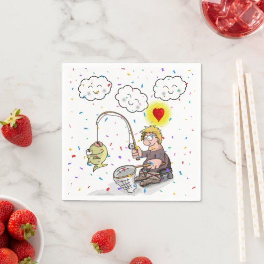 Paper Napkins, Fisherman Fishing Fish Clouds スタンダードカクテルナプキン (インサイチュ)