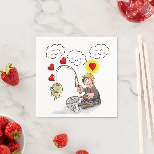 Paper Napkins, Fisherman Fishing Fish Clouds スタンダードカクテルナプキン (インサイチュ)