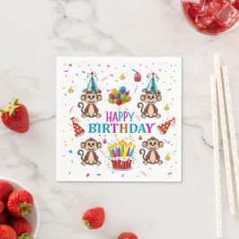 Paper Napkins, Happy Birthday Confetti Monkey Cake スタンダードカクテルナプキン