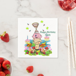 Paper Napkins, Happy Birthday Pink Cupcake スタンダードカクテルナプキン