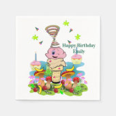 Paper Napkins, Happy Birthday Pink Cupcake スタンダードカクテルナプキン (正面)