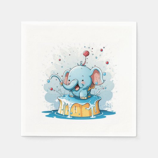 Paper Napkins Happy Blue Elephant  スタンダードカクテルナプキン (正面)