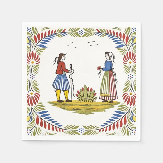 Paper Napkins Luncheon Quimper スタンダードカクテルナプキン (正面)