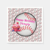 Paper Napkins Pink White Stripe Birthday Baseball スタンダードカクテルナプキン (正面)