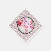 Paper Napkins Pink White Stripe Birthday Baseball スタンダードカクテルナプキン (角)