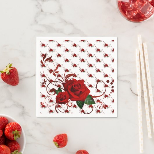 Paper Napkins, Red Rose Floral スタンダードカクテルナプキン (インサイチュ)