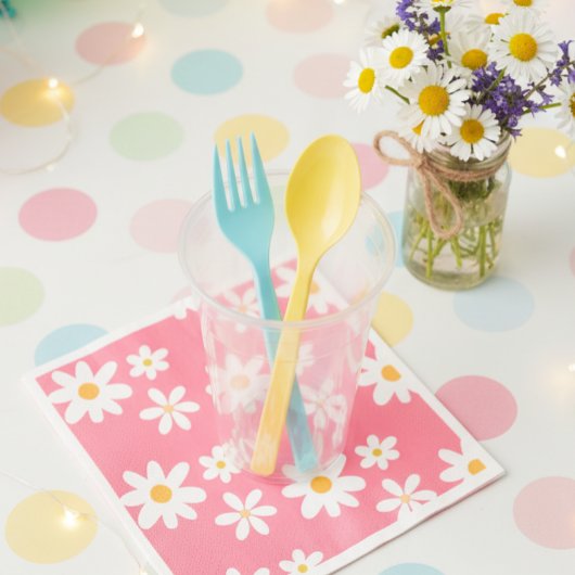 Paper napkins with daisies, Napkins with floral  スタンダードカクテルナプキン