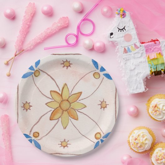 Paper party plate, 9 inch, with floral design. ペーパープレート (パーティー)