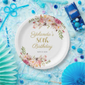 Paper Plate Adult 80th Birthday, Elegant Floral ペーパープレート (パーティー)
