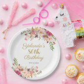 Paper Plate Adult 80th Birthday, Elegant Floral ペーパープレート (パーティー)