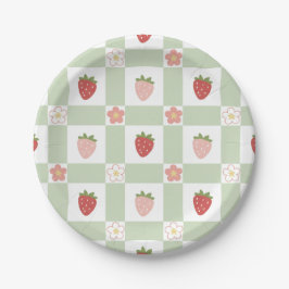 Paper Plate Cute Strawberry Gingham Pastel Green ペーパープレート