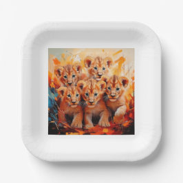 Paper Plate - Five Lion Cubs Artwork ペーパープレート