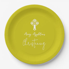 Paper Plate Floral Cross Christening Yellow ペーパープレート