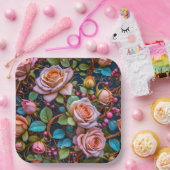 Paper Plate- Pink Vintage Roses ペーパープレート (パーティー)