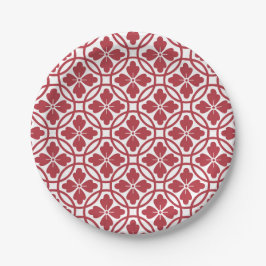 Paper plate red & white geometric pattern ペーパープレート