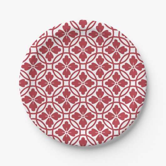 Paper plate red & white geometric pattern ペーパープレート (正面)