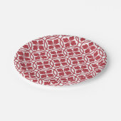 Paper plate red & white geometric pattern ペーパープレート (アングル)