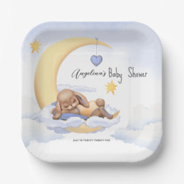 Paper Plate with a cute sleeping plush bunny. ペーパープレート