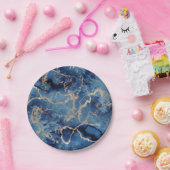 Paper Plates 17,8 cm - Blue & Gold Pattern ペーパープレート (パーティー)