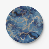 Paper Plates 17,8 cm - Blue & Gold Pattern ペーパープレート (正面)