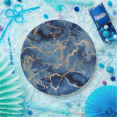 Paper Plates 22,9 cm - Blue & Gold Pattern ペーパープレート (パーティー)