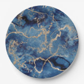 Paper Plates 22,9 cm - Blue & Gold Pattern ペーパープレート (正面)