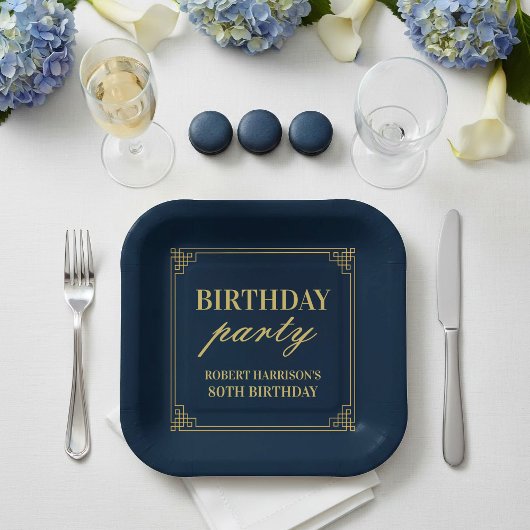 Paper Plates Birthday Party Navy & Gold 80th ペーパープレート