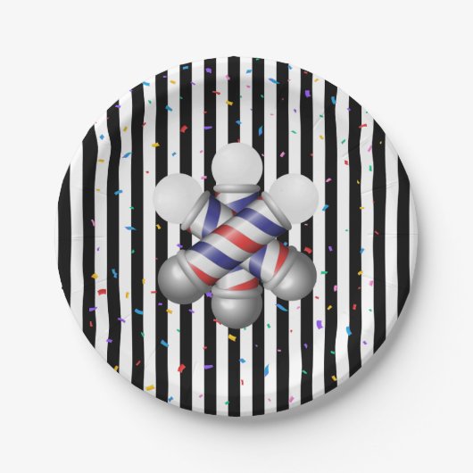 Paper Plates, Black & White Stripe Barber Pole ペーパープレート (正面)