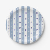Paper Plates, Blue & White Stripe Birthday ペーパープレート (正面)