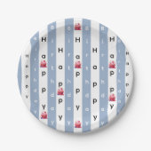 Paper Plates, Blue & White Stripe Birthday ペーパープレート (正面)