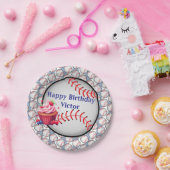 Paper Plates, Blue White Stripe Birthday Baseball ペーパープレート (パーティー)