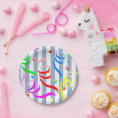 Paper Plates, Blue & White Stripe Confetti ペーパープレート (パーティー)