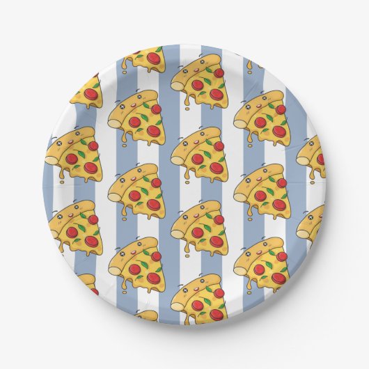 Paper Plates, Blue & White Stripe Pizza Cheese ペーパープレート (正面)