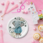 Paper Plates, Floral Blue Elephant  ペーパープレート (パーティー)