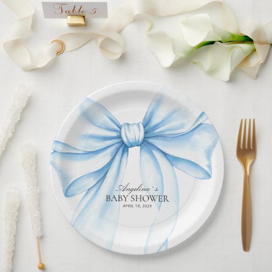  Paper Plates for baby shower with adorable bow. ペーパープレート (ウェディング)