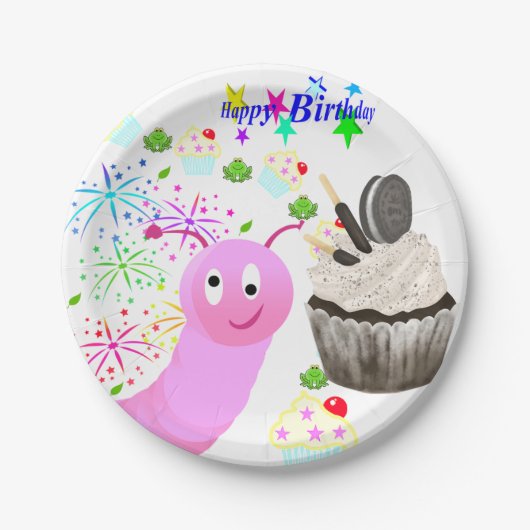 Paper Plates, Happy Birthday Chocolate Cupcake  ペーパープレート (正面)