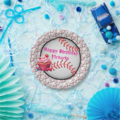 Paper Plates, Pink  White Stripe Birthday Baseball ペーパープレート (パーティー)