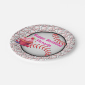 Paper Plates, Pink  White Stripe Birthday Baseball ペーパープレート (アングル)