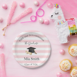 Paper Plates, Pink & White Stripe Graduate 2026 ペーパープレート