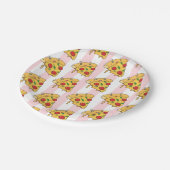 Paper Plates, Pink & White Stripe Pizza Cheese ペーパープレート (アングル)